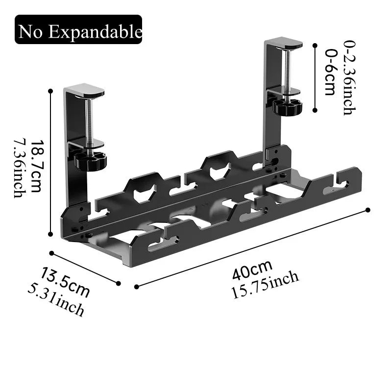 Telescopic Under Table Storage Rack Metal Cable Management Tray Home Office Desk Wire Organizer No Punching Storage Accessories
